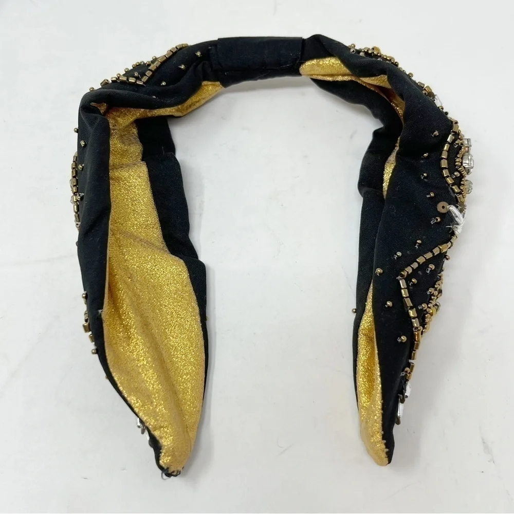 Black Beaded Jeweled Slip On Women’s Headband Adjustable One Size